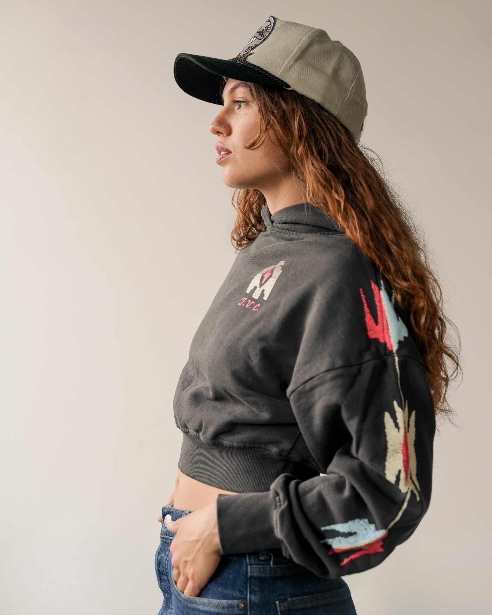 Two Arrows Grey Cropped Hoodie