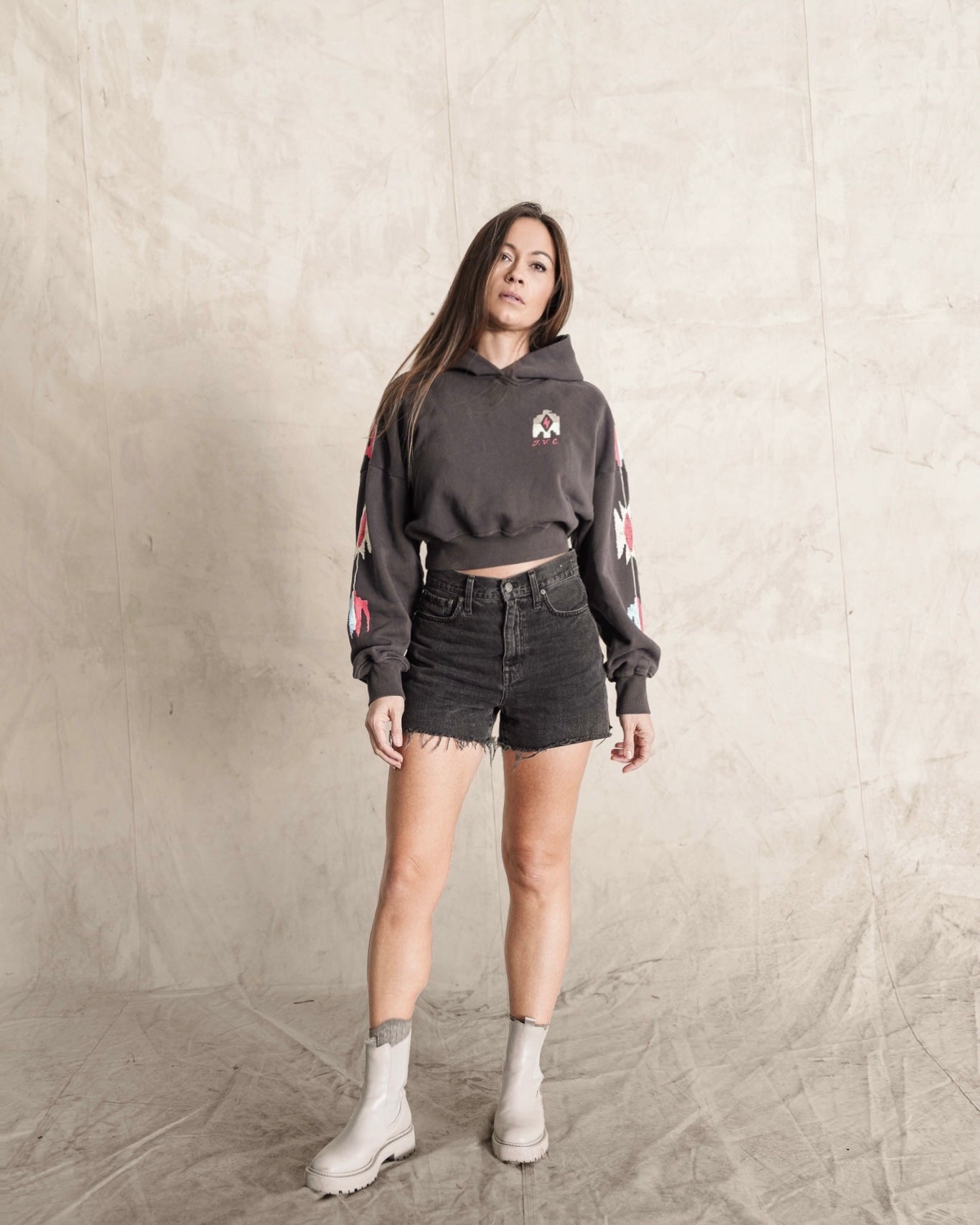 Two Arrows Grey Cropped Hoodie