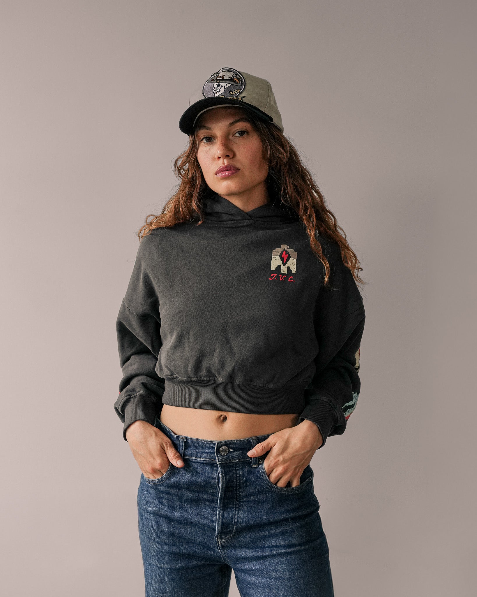 Two Arrows Grey Cropped Hoodie
