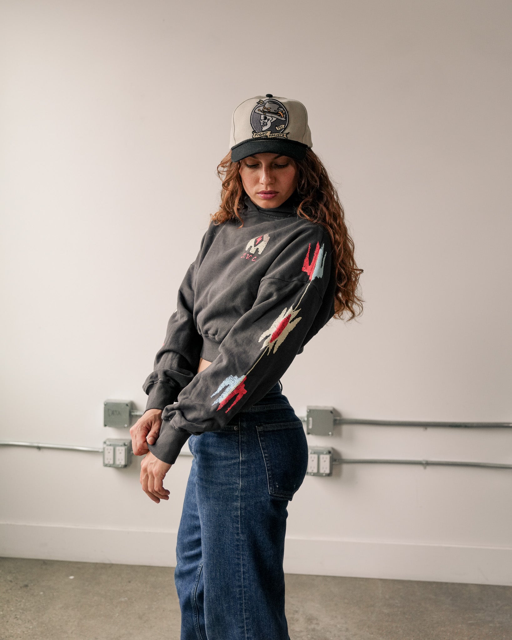 Two Arrows Grey Cropped Hoodie