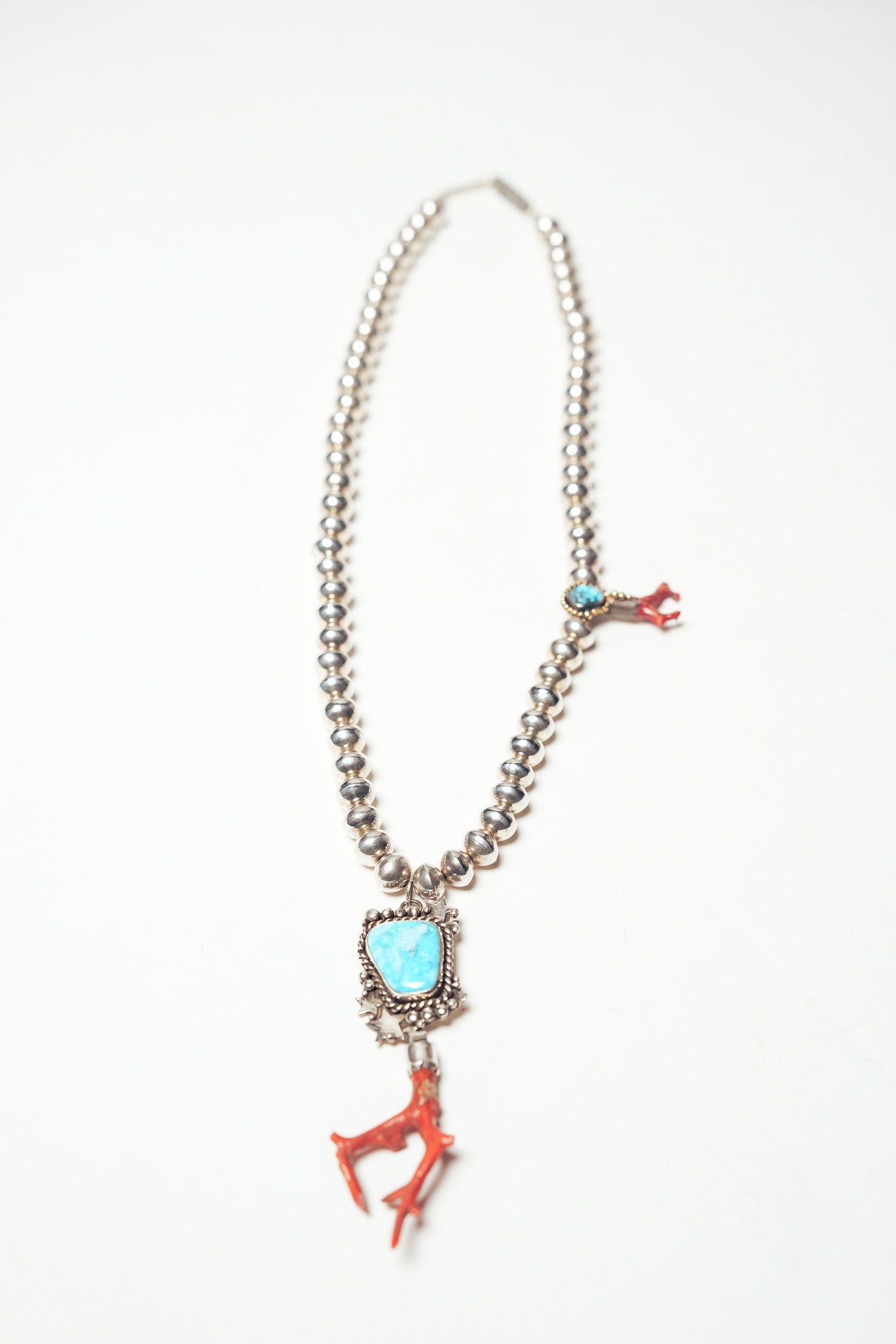 Modern Silver, Turquoise, Coral Necklace