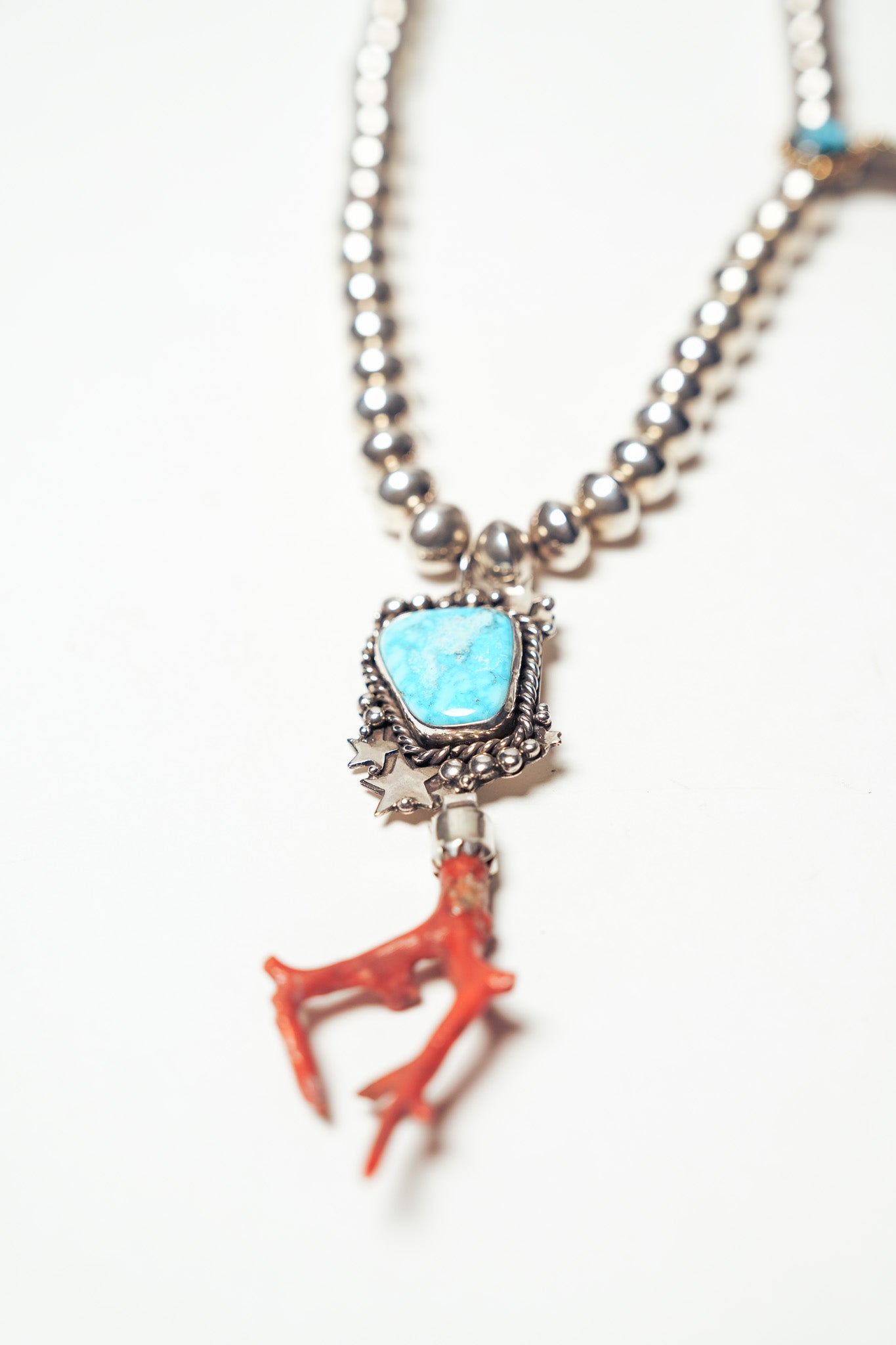 Modern Silver, Turquoise, Coral Necklace