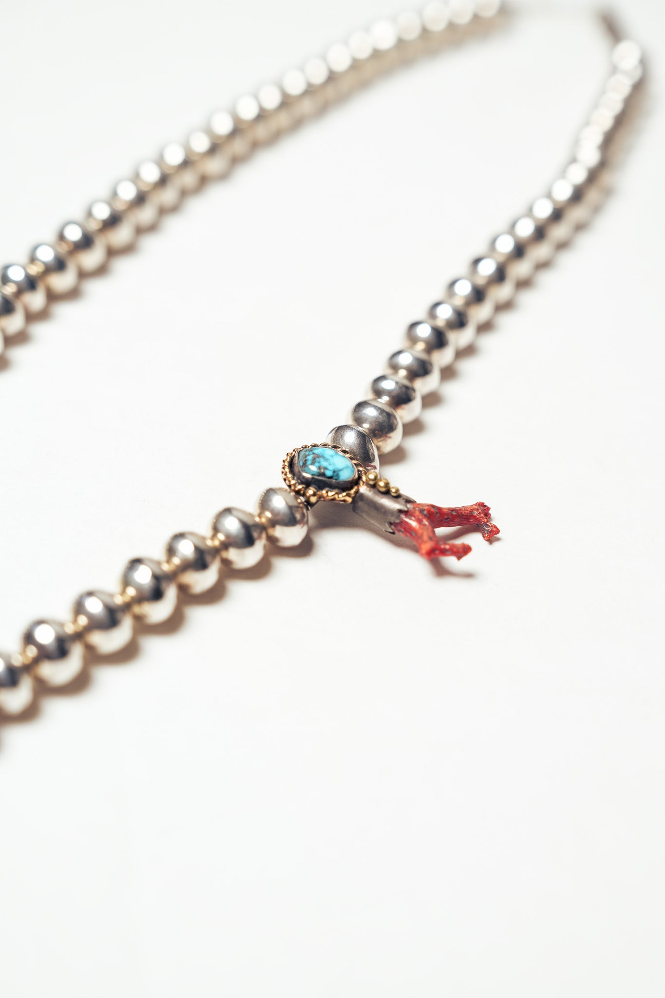 Modern Silver, Turquoise, Coral Necklace