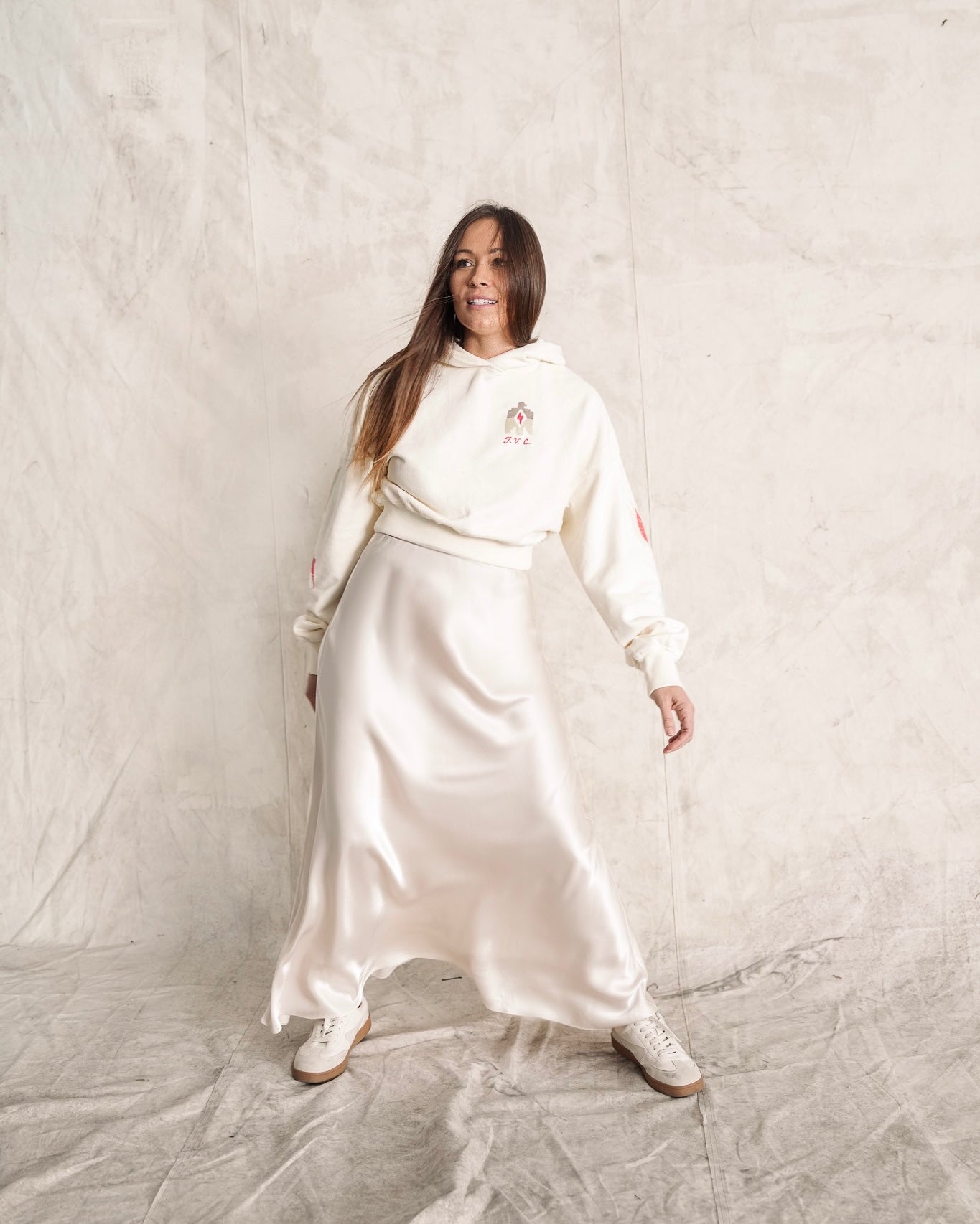 Two Arrows Cream Cropped Hoodie