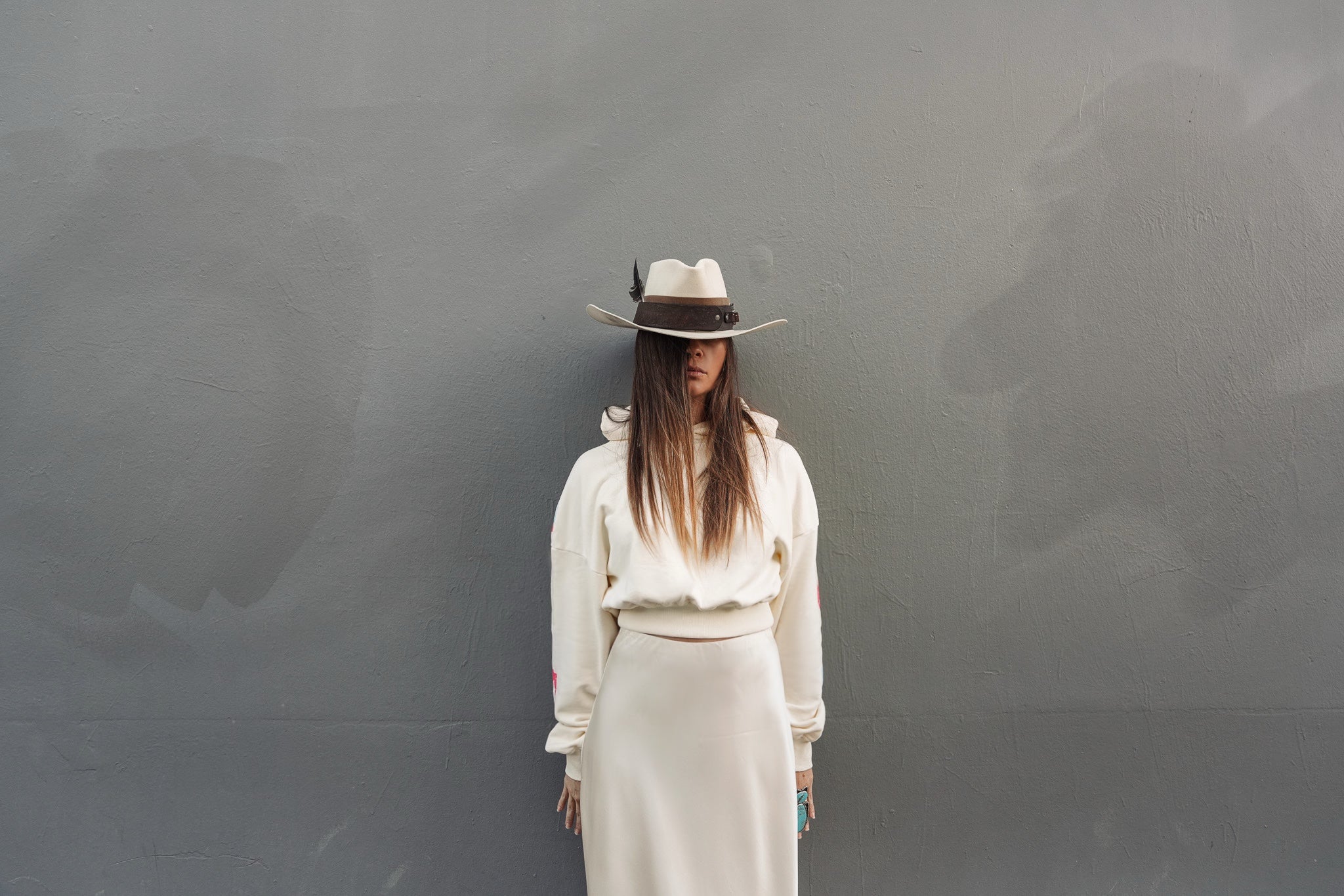 Two Arrows Cream Cropped Hoodie