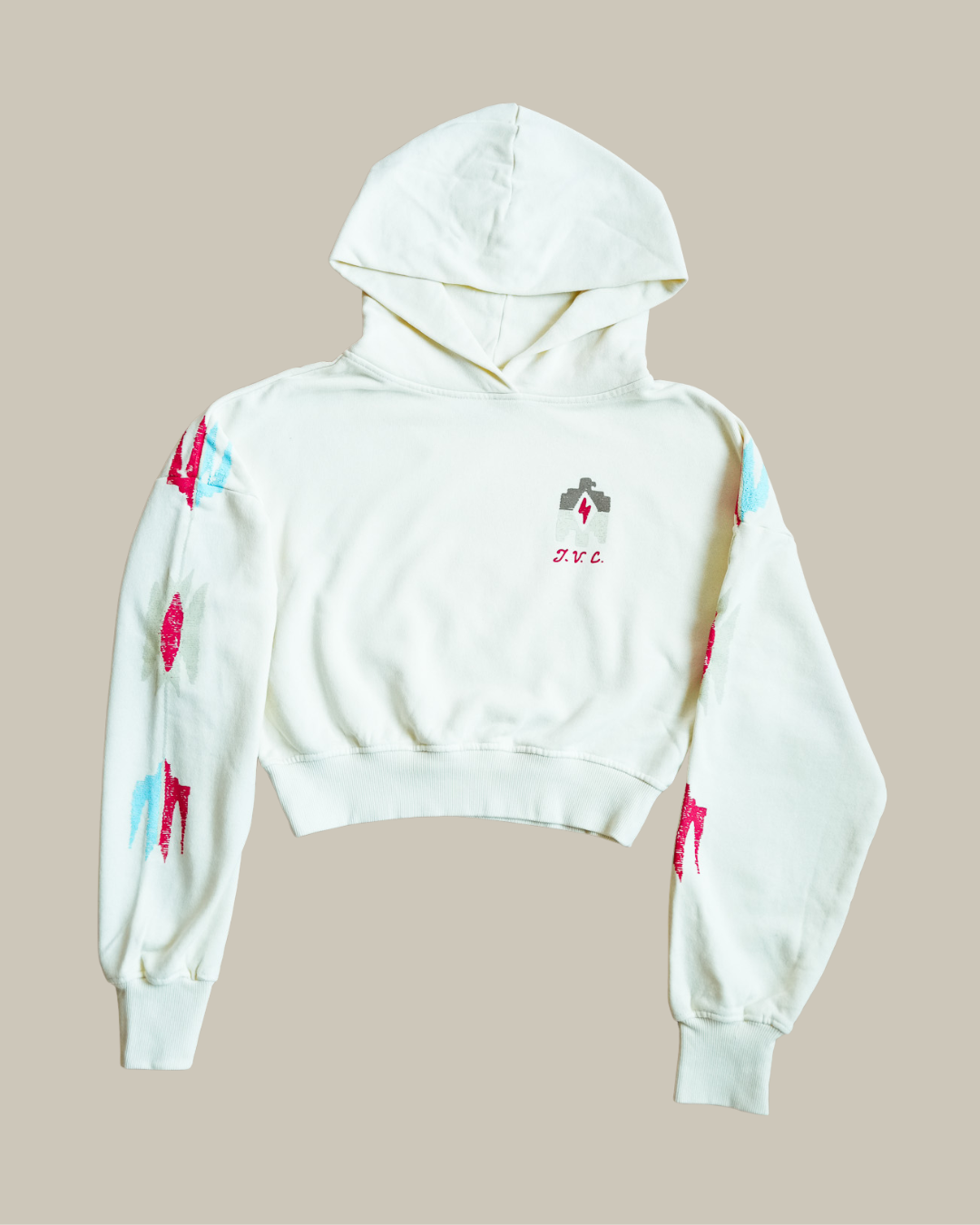 Two Arrows Cream Cropped Hoodie